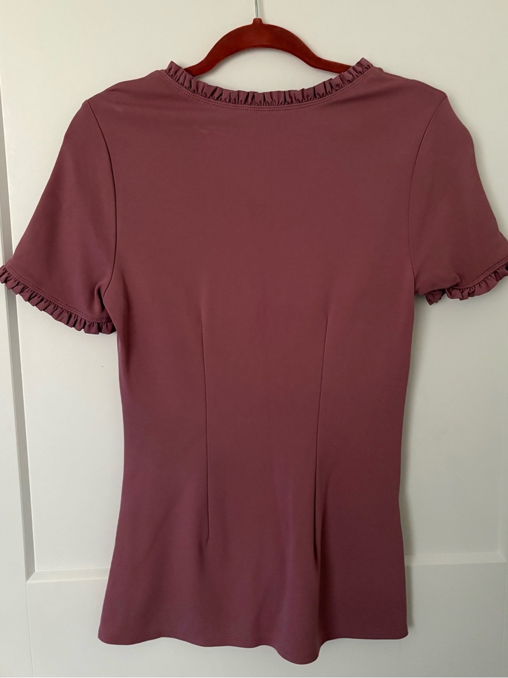 Jaanuu Scrub Set- Mauve Top With Ruffle Trim And Knit Cargo Pants-Small - Picture 9 of 16